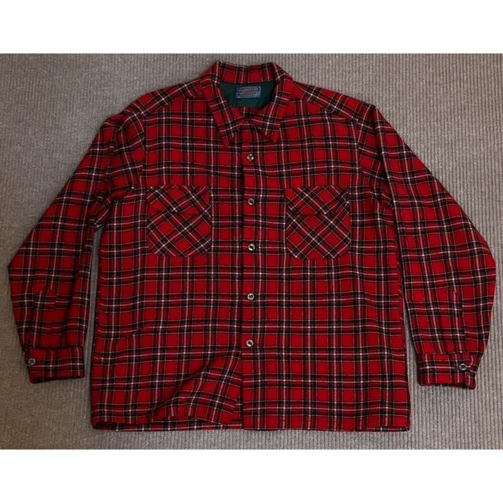 Vintage Pendleton Board Shirt Mens L Red Plaid Wool USA Made Repaired